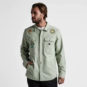 Roark Hebrides Unlined Jacket Mens Size S Sage Green Embroidered Patches Jacket